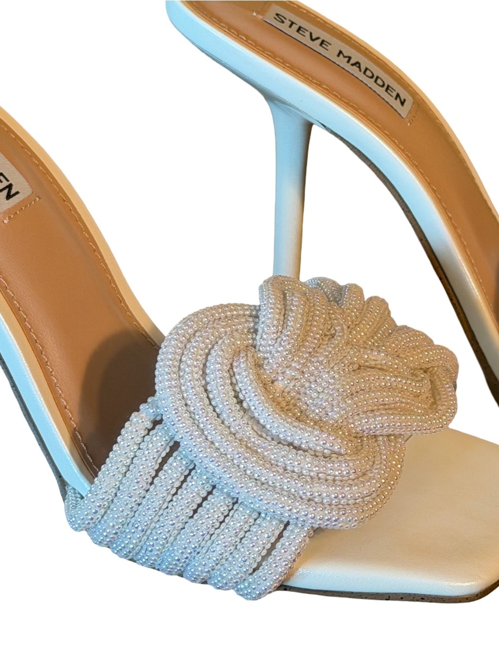 Steve Madden NWT Sz 7.5 Stunning Ivory Braided Beaded Stiletto Mules (SH383) - Picture 3 of 12
